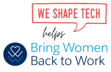 Visual of collaboration of WE SHAPE TECH and Bring Women Back to Work program by Salesforce