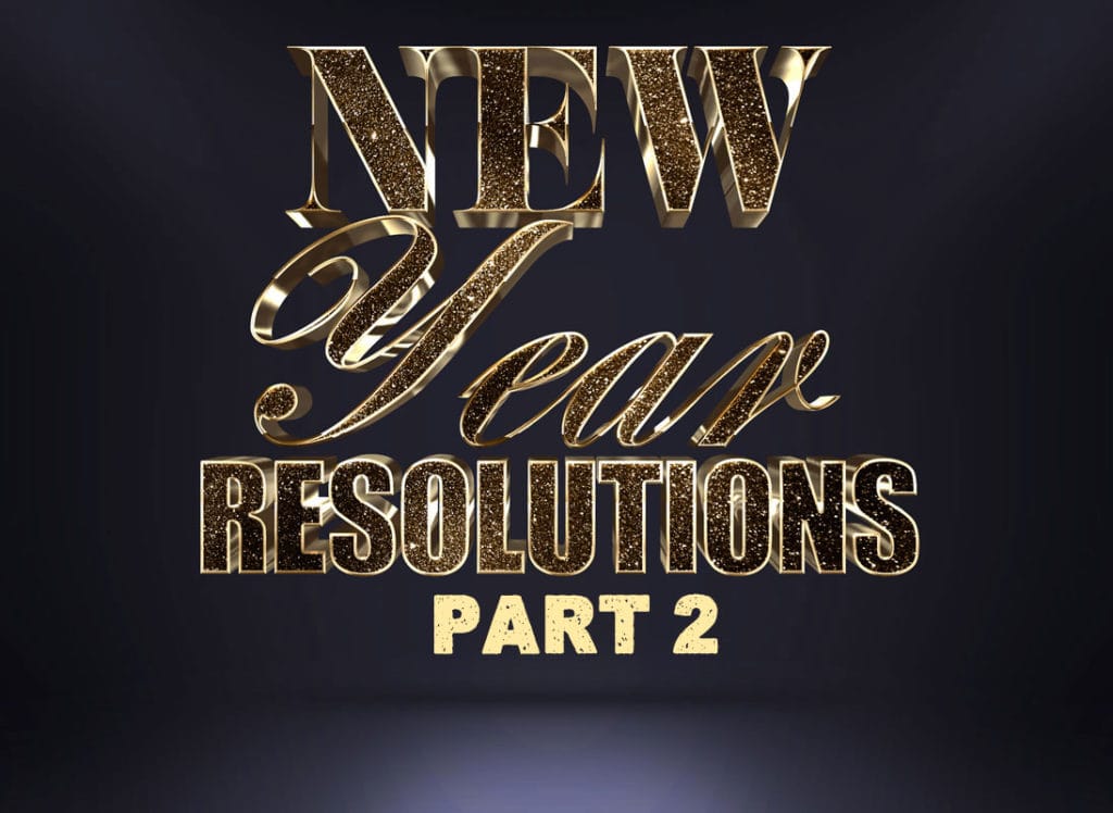 "New Year resolutions Part 2" in sparkly-gold lettering