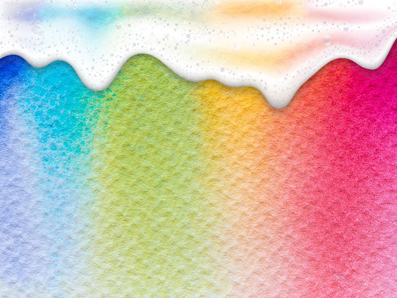 Abstract Hand painted Rainbow Watercolor Colorful wet background on paper with foam dripping from top. Handmade texture art color for creative wallpaper or design art work. Pastel colors