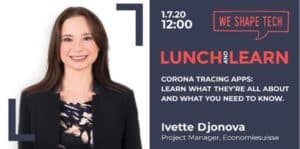 Event ad cover of Lunch & Learn Webinar on Corona Tracing Apps by Ivette Djonova