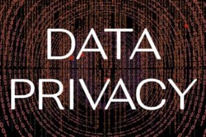 Cover image of "Trends in Data Privacy" with a matrix like background and white lettering