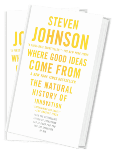 Mock-up of two copies of the book 2Where good ideas come from: a natural history of innovation" by Steven Johnson