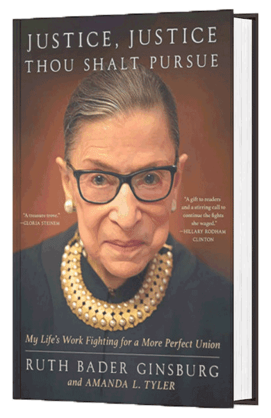 Book mock-up of "Justice Justice Thou Shalt Persue" by Ruth bader Ginsburg